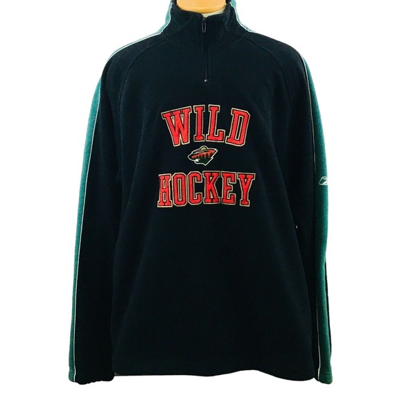Mens XL Minnesota Wild Hockey Fleece Pullover Black‎ Green NHL Face Off Apparel - Picture 1 of 10